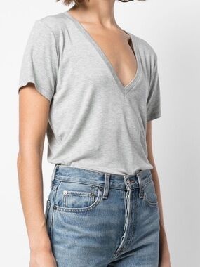 ALIX NYC Bodysuit Stanton Heather Grey Gray Deep V Neck Short Sleeve Tee Size XS